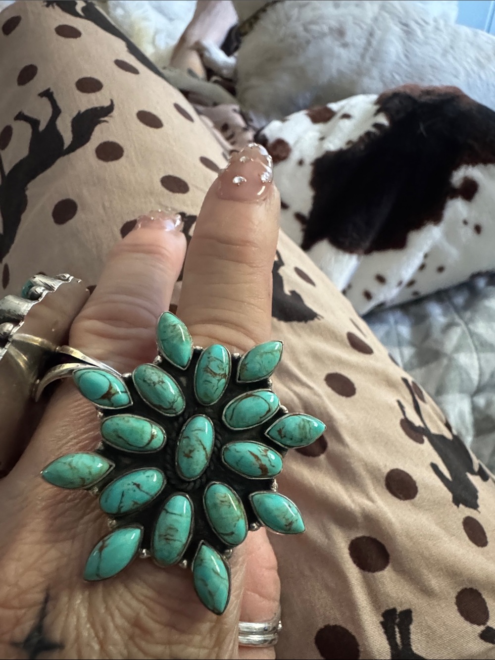 Turquoise Cluster Flower Statement Ring - Unbranded